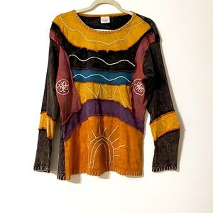 Greater Good Network Nepal Long Sleeve Embroidered Patchwork Shirt Sz Large/XL